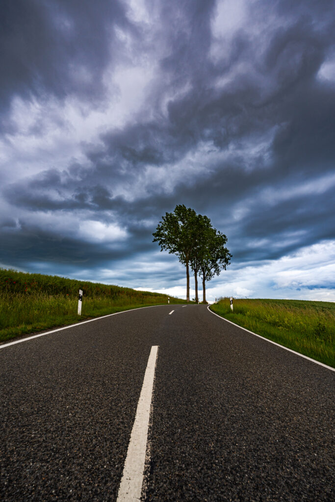 Strasse wolken bäume